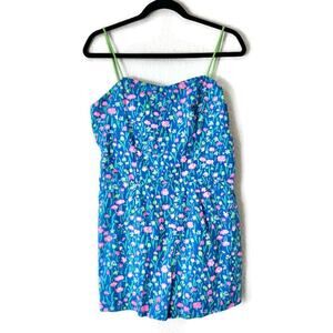 Vintage Seawaves Blue & Pink Floral Swimsuit Romper Size 8